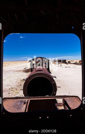 Cimetière ferroviaire alias cimetière ferroviaire, Uyuni, Bolivie, Amérique du Sud Banque D'Images