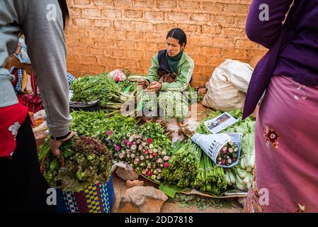 Marché de Fruits et légumes à Pindaya, Shan State, Myanmar (Birmanie) Banque D'Images