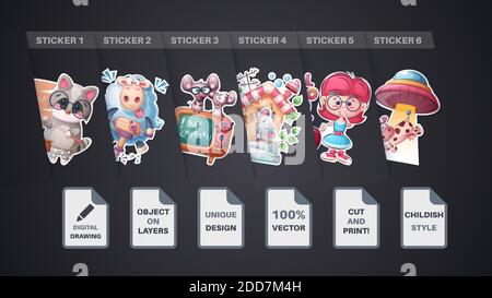 Ensemble mignon animal dessin animé autocollant. Vecteur eps 10 Illustration de Vecteur