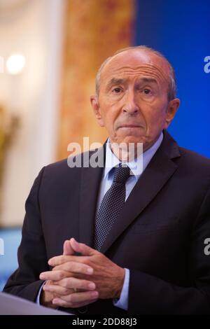 Le ministre de l'intérieur Gérard Collomb lors d'une conférence de presse sur la sécurité publique au Ministère de l'intérieur (Hôtel Beauvau), Paris, France, le 6 septembre 2018. Photo de Raphael Lafargue/ABACAPRESS.COM Banque D'Images