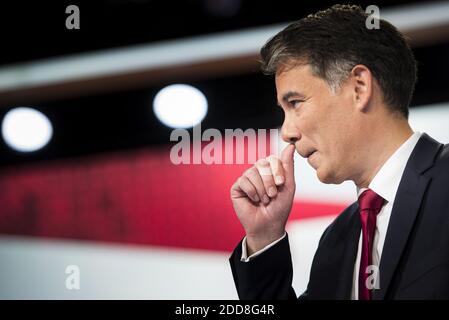 PORTRAIT hommes politiques français Secrétaire général du Parti socialiste français (PS) Olivier Faure à Saint-Cloud le 17 mai 2018, avant un débat politique organisé par la chaîne de télévision France 2. Photo par ELIOT BLONDT/ABACAPRESS.COM Banque D'Images