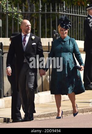 Mike Tindall et Zara Tindall arrivent à la chapelle Saint-Georges au château de Windsor pour le mariage de Meghan Markle et du prince Harry. Windsor, Royaume-Uni, le samedi 19 mai 2018. Photo de Lionel Hahn/ABACAPRESS.COM Banque D'Images