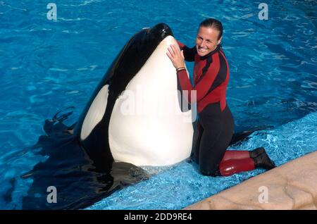 PAS DE FILM, PAS DE VIDÉO, PAS de télévision, PAS DE DOCUMENTAIRE - Dawn Brancheau, une compagnie d'entraînement de baleines à SeaWorld Adventure Park, présentée au stade SeaWorld Shamu à Orlando, Floride, États-Unis le 30 décembre 2005, a été tuée lors d'un accident avec une orque le mercredi 24 février 2010. Photo de Julie Fletcher/Orlando Sentinel/MCT/ABACAPRESS.COM Banque D'Images