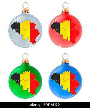 Boules de Noël avec carte belge, rendu 3D isolé sur fond blanc Banque D'Images