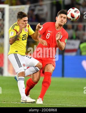 Harry Maguire en Angleterre et Juan Fernando Quintero en Colombie lors de la coupe du monde de la FIFA 2018 1/8 finale Colombie contre Angleterre au stade Spartak, Moscou, Russie, le 3 juillet 2018. Photo de Christian Liewig/ABACAPRESS.COM Banque D'Images