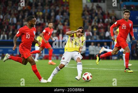 Raheem Sterling en Angleterre, Juan Fernando Quintero en Colombie et Dele Alli en Angleterre lors du match final 1/8 entre la Colombie et l'Angleterre lors de la coupe du monde de la FIFA 2018 à Moscou, en Russie, le 3 juillet 2018. Photo de Lionel Hahn/ABACAPRESS.COM Banque D'Images