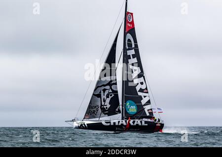 Skipper français JEREMIE BEYOU monocoque IMOCA CHARAL pendant le Defi Azimut 2018 à Lorient, le 23 septembre 2018. Photo d'Arnaud Masson/ABACAPRESS.COM Banque D'Images