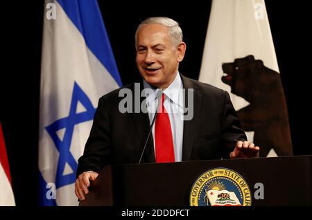 PAS DE FILM, PAS DE VIDÉO, PAS de télévision, PAS DE DOCUMENTAIRE - le Premier ministre israélien Benjamin Netanyahu s'adresse à la foule avant de signer un pacte commercial historique avec California Gov. Jerry Brown au Computer History Museum de Mountain View, CA, USA, le mercredi 5 mars 2014. L'accord stimulera la coopération économique, culturelle et académique entre la Californie et Israël. Photo de Gary Reyes/Bay Area News Group/MCT/ABACAPRESS.COM Banque D'Images