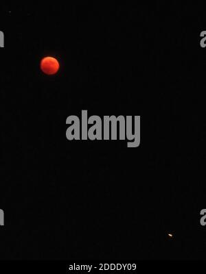 L'éclipse lunaire totale la plus longue du XXIe siècle a lieu ce vendredi 27 juillet. La phase totale de l'éclipse de la lune de sang de juillet 27 dure 1 heure et 43 minutes, au cours de laquelle le satellite naturel de la Terre devient rouge ou brun pâle. Du début à la fin, tout l'événement céleste a duré près de 4 heures. Photo par JMP/ABACAPRESS.COM Banque D'Images