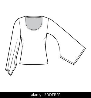 Haut à manches longues kimono illustration technique de la mode avec coupe relax, longueur sous la taille, encolure ronde. Modèle de blouse de vêtements plats sur le devant, couleur blanche. Femmes hommes unisexe chemise CAD maquette Illustration de Vecteur