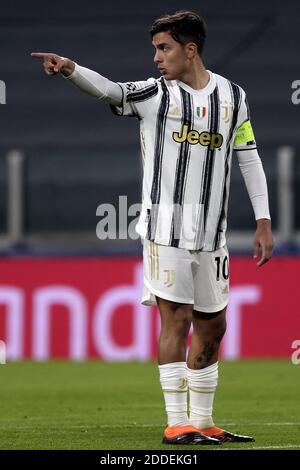 Turin, Italie. 24 novembre 2020. Paulo Dybala de Juventus FC réagit lors du match de football Stage G du groupe de la Ligue des Champions entre le Juventus FC et le stade Ferencvaros Juventus à Turin (Italie), le 24 novembre 2020. Photo Federico Tardito/Insidefoto Credit: Insidefoto srl/Alay Live News Banque D'Images