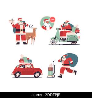 mettez le père noël en place pour offrir des cadeaux joyeux noël bonne année illustration vectorielle pleine longueur du concept de fête des fêtes Illustration de Vecteur