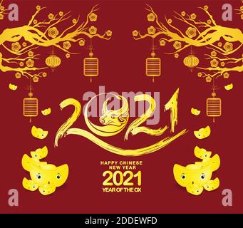 Nouvel an chinois, 2021, joyeux nouvel an avec des lingots d'or, année de la OX Illustration de Vecteur