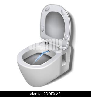 toilette 3d réaliste avec bidet vectoriel, illustration d'icône isolée sur fond blanc. Illustration de Vecteur