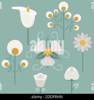 Ensemble de fleurs dessinées avec grain et texture de bruit. Illustration de Vecteur