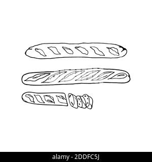 Baguette vectorisée à la main. Plat de cuisine française. Design sketch élément pour menu café, bistrot, restaurant, boulangerie, étiquette et emballage. Illustration de la Illustration de Vecteur