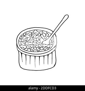 Crème brûlée vectorisée à la main. Dessert de cuisine française. Design sketch élément pour menu café, bistrot, restaurant, boulangerie, étiquette et emballage. Illustrateur Illustration de Vecteur