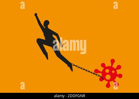 Homme essayant de se libérer de l'illustraion vecteur du virus covid Illustration de Vecteur