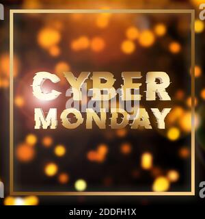 Cyber monday solde bannière carrée or. Événement de vente en ligne de cyber-offre. Rendu 3D. Banque D'Images