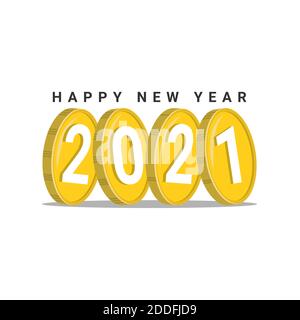bonne année 2021 avec modèle graphique à vecteur de pièce. adapté au calendrier, à l'invitation ou au modèle d'arrière-plan. Illustration de Vecteur