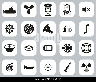 Sous-marin Icons – ensemble de design plat noir et blanc grand Illustration de Vecteur