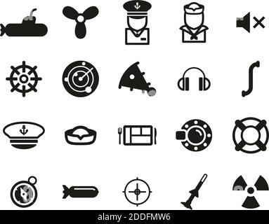 Sous-marin Icons ensemble noir et blanc grand Illustration de Vecteur