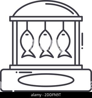 Icône de kiosque à poisson, illustration isolée linéaire, vecteur de ligne mince, panneau de conception Web, symbole de concept de contour avec contour modifiable sur fond blanc. Illustration de Vecteur
