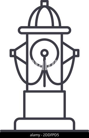 Icône de concept de borne d'incendie, illustration isolée linéaire, vecteur de ligne mince, signe de conception de Web, symbole de concept de contour avec trait modifiable sur blanc Illustration de Vecteur