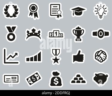 Icônes de réussite et de réussite ensemble d'autocollants noir et blanc grand Illustration de Vecteur