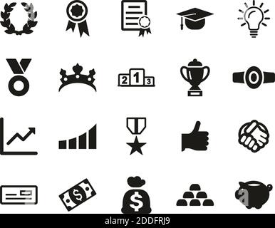 Icônes de réussite et de réussite ensemble noir et blanc grand Illustration de Vecteur
