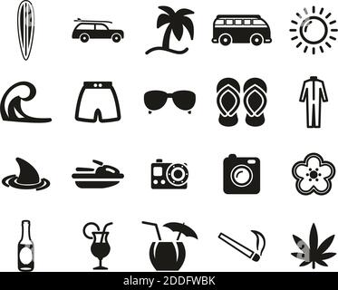 Surf Sport & Lifestyle Icons ensemble noir et blanc grand Illustration de Vecteur
