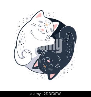 Chats Yin Yang, joli motif circulaire avec deux chats embrassants. Illustration vectorielle Illustration de Vecteur