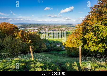 Une vue depuis le sommet de Cooper's Hill, le point de départ du célèbre concours de fromage à rouler, Gloucestershire, Angleterre Banque D'Images