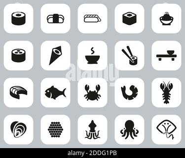 Ensemble de design plat noir et blanc de Sushi Icons, grand Illustration de Vecteur
