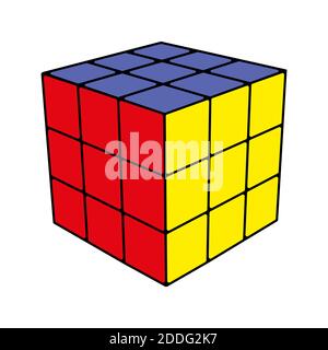 Le cube de Rubik dans différentes positions a été isolé de façon réaliste. Illustration isométrique éditoriale. Rubik's Cube est un puzzle 3D combiné, inventé en 1974 b. Illustration de Vecteur