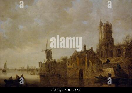 Jan van Goyen (1596-1656). Peintre hollandais. Paysage de rivière avec moulin à vent et château en ruines, 1644. Musée du Louvre. Paris. France. Banque D'Images