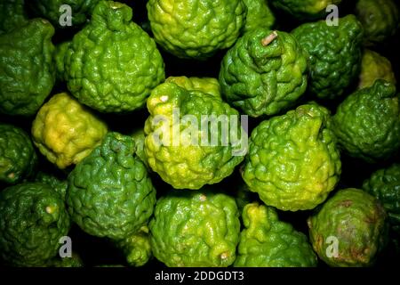 Peel bergamote fraîcheur vert brillant sur fond noir Banque D'Images