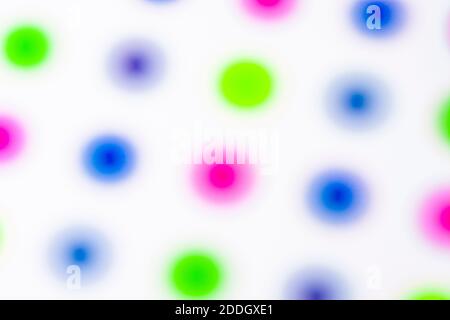 Points colorés abstraits à mise au point douce. Par manque de clarté, maladie mentale, ne pas penser droit, émeute de couleur, arrière-plan abstrait. Banque D'Images