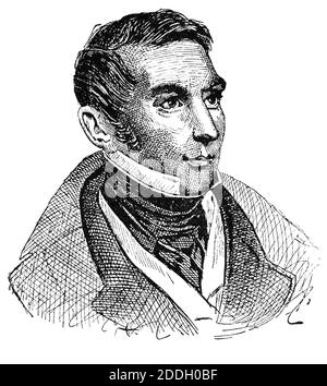 Portrait d'Augustin Eugene Scribe - dramaturge et librettiste français. Illustration du 19e siècle. Arrière-plan blanc. Banque D'Images