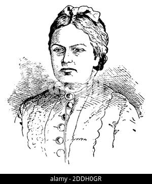 Portrait de la comtesse Marie von Ebner-Eschenbach - écrivain autrichien. Illustration du 19e siècle. Arrière-plan blanc. Banque D'Images