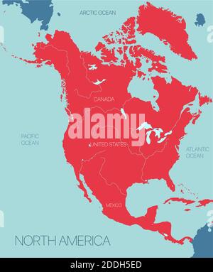 Carte vectorielle continent Amérique du Nord avec pays. Illustration vectorielle modifiable. Combinaison de couleurs tendance Illustration de Vecteur