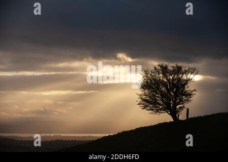 Colline de Beath , Fife, Écosse. 25 novembre 2020 le ciel magnifique passe au-dessus du Rosyth et du Firth of Forth depuis la colline de Beath © Richard Newton / Alamy Live News Banque D'Images