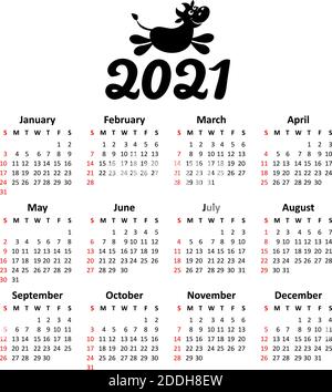 2021 modèle de calendrier. La semaine commence le dimanche. Illustration, vecteur Illustration de Vecteur