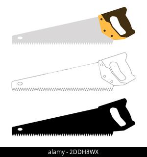 set scie à main, illustration vectorielle, style plat, face avant Banque D'Images