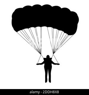 l'homme descend sur un parachute, illustration vectorielle, silhouette noire Banque D'Images