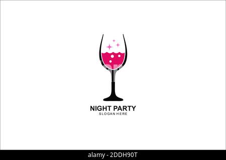 modèle de logo wine night party. illustration de symbole. Banque D'Images