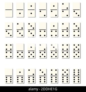 Dominos tuiles blocs isolés avec des taches noires nombre pour le jeu sur fond blanc. Illustration vectorielle plate Illustration de Vecteur