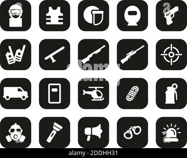 SWAT Team Icons White sur Black Flat Design Set Big Illustration de Vecteur