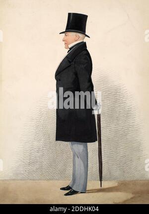 Portrait de Count Creptovitch, 1830-1840 Richard Dighton, Parapluie, aquarelle, caricature, Costume, chapeau Banque D'Images