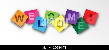 Discours de bienvenue sur des feuilles carrées de couleur. Bannière vectorielle pour un site Web, une application ou une présentation Illustration de Vecteur